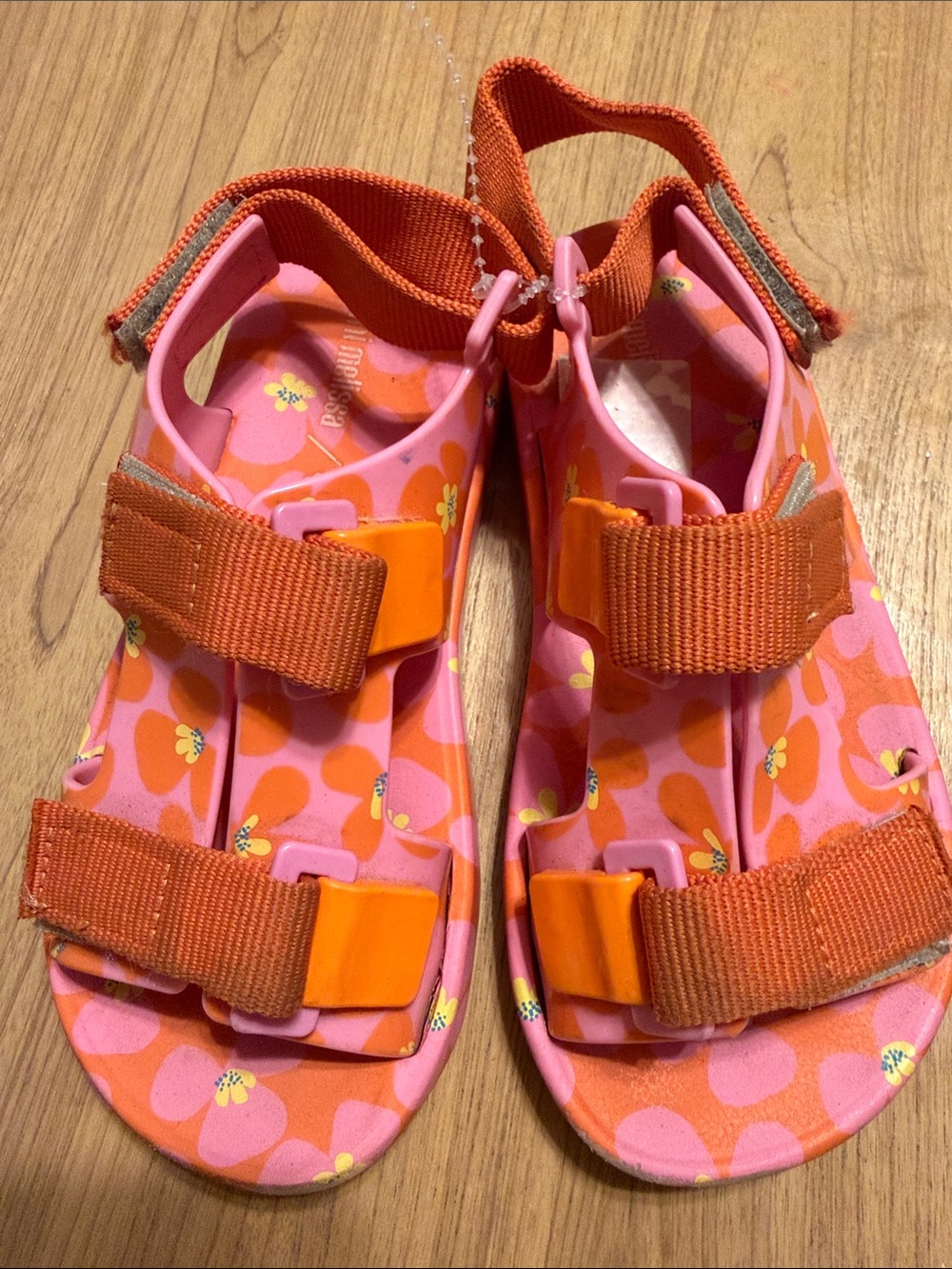Mini Melissa Pink and Orange Floral Adjustable Kids Sandals